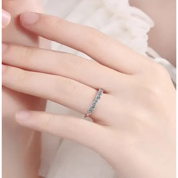 Boutique Dainty‎ 14k White Gold Plated Sterling Silver Synthetic Diamond Eternity Ring Sm - Image 5