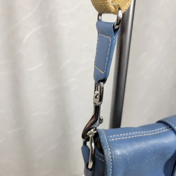 Coach Crossbody Saddle Bag Purse Womens Blue Leather Buckle Flap Soho - Image 12