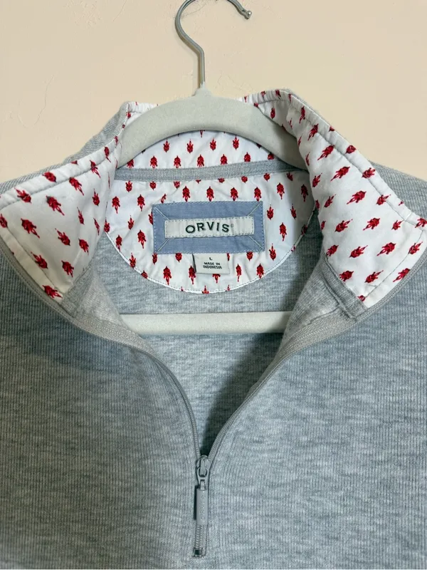 Orvis Gray Zip Up Sweater with Patterned Collar - Image 3