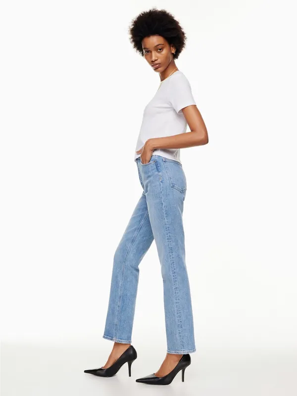 Aritzia Denim Forum Arlo High Rise Straight Leg Jeans Stretchy RAW HEM 24 medium - Image 3