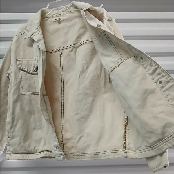 Pacsun Womens Denim Jacket XS/S Beige Oversized Y2K Shacket Trucker Coat Coastal - Image 6