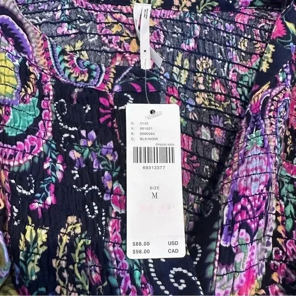 NWT Anthropologie Mini Dress Paisley Vibrant Boho Smocked Collar‎ Med - Image 6