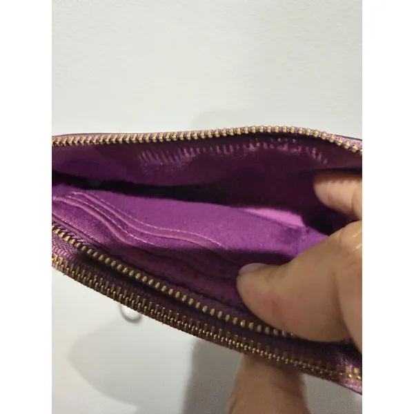 Coach Double Zip Large Wristlet Khaki /purple Signature P - Image 9