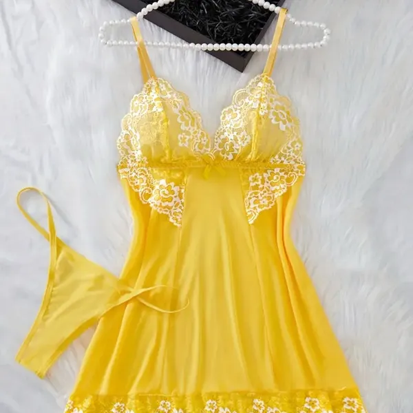 NWT New Fashion Yellow Lace Nightgown Slip Dress Size S - Image 5