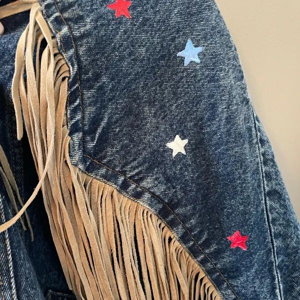 🤠Fringe Denim Western Jacket💃🏼 ~Large Blue - Image 15