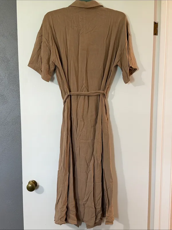 Hem & Thread Brown Button-Front Midi Shirt Dress with Tie Waist - Image 7