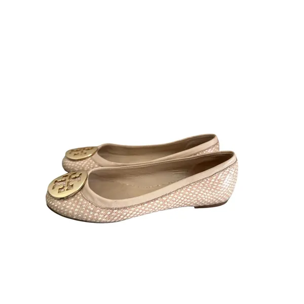 Tory Burch Reva Size 37 Beige Snake Print Leather Ballet Flats - Image 5
