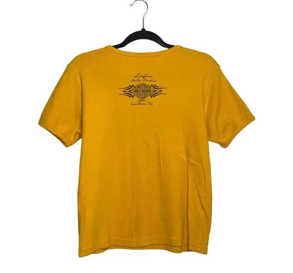 Harley Davidson Tee 2005 Texas Graphic 100% Cotton Mustard Yellow - Image 6