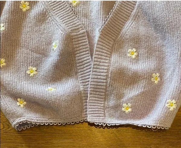 NWOT For Love & Lemons Purple Puff Sleeve Cardigan with Floral Embroidery - Image 4