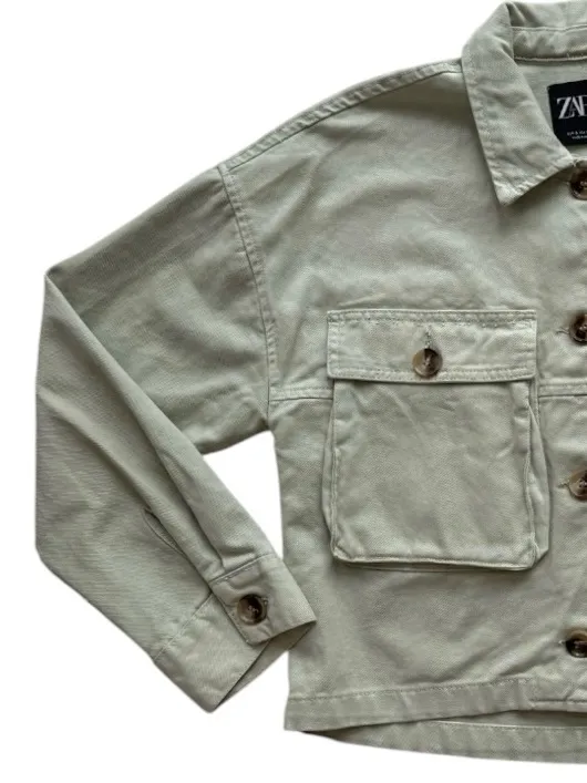 Zara Oversized Cropped Jean Jacket Pistachio Green Size Small - Image 2