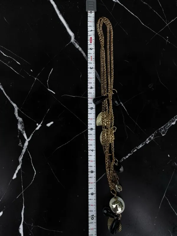 Whimsygoth Gold Leaf & Black Teardrop Charm Necklace Silver Orb Pendant - Image 8