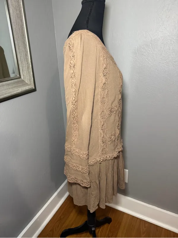 Monroe LTD Boho Peasant Crochet Festival Mini Dress Tunic Small. - Image 6
