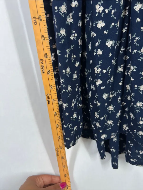 Hollister Navy Floral Puff-Sleeve‎ Midi Dress with Side Slit - Image 12