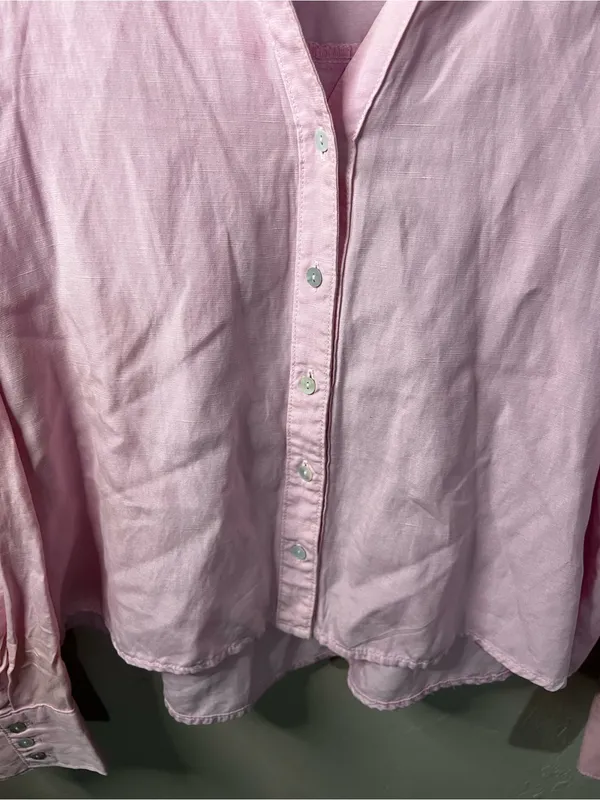Zara Linen Blend Pink Oversized Cropped Button Down Travel Vacation Preppy Shirt - Image 4