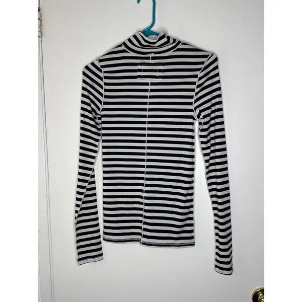 NWT Free People We The Free Good Good Stripe Turtleneck Top - Black Combo Size S - Image 6