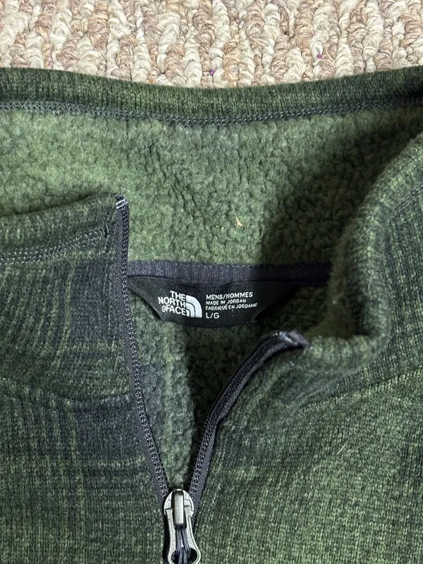 The North Face Casual Outdoor Men’s Green Plaid Quarter Zip Pullover Sweater - Image 3