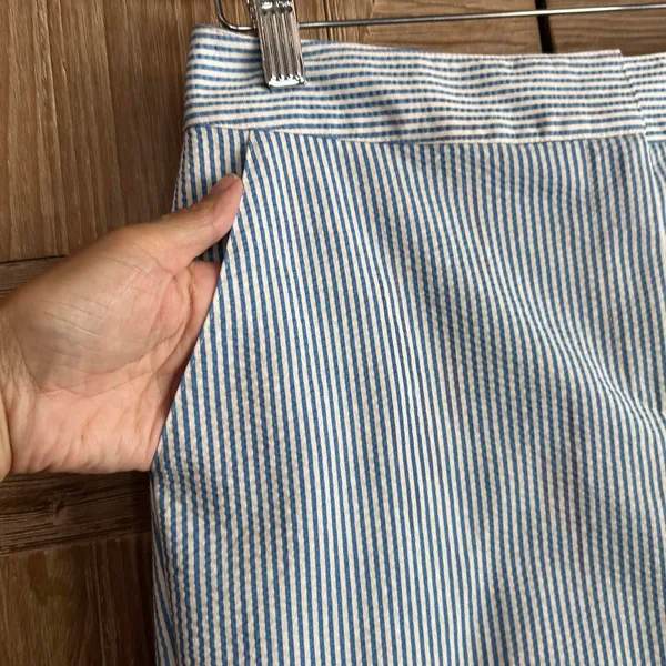Women's Striped Light Blue and White Pants Size Small - Image 2
