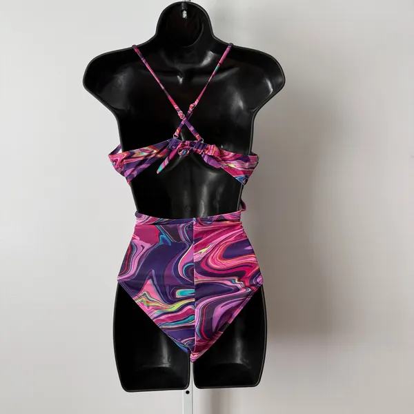Purple L Marble One Piece‎ Swimsuit Cutout High Leg Monokini Rave Beach Coastal - Image 6