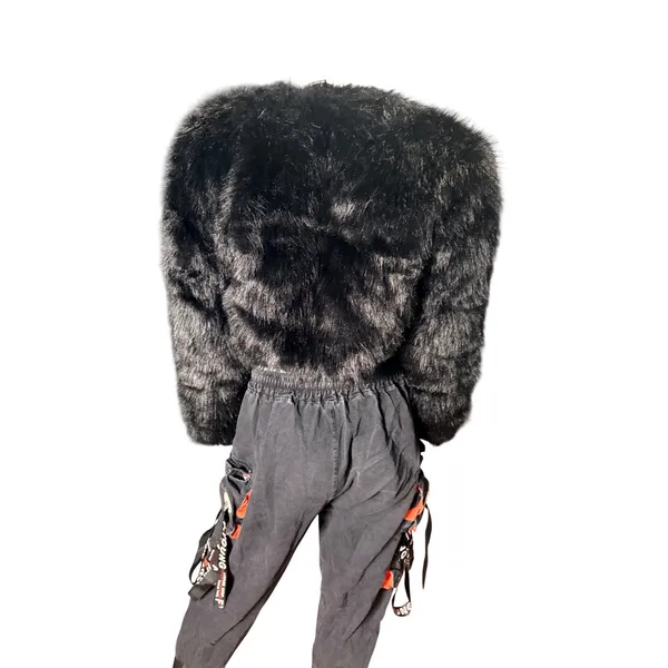 Womens Black Faux Fur Cropped Jacket Bolero Shrug Open Front Size Small - Image 4