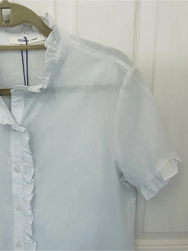 NWT!! Mustard Seed Play It Cool Short Sleeve Ruffle Trim Linen Blend Top - Image 3