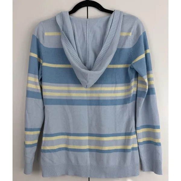 Joie Blue Striped Knit V-Neck Pullover Hoodie Sweater XS NWOT‎ CNO10011 Nautical - Image 2