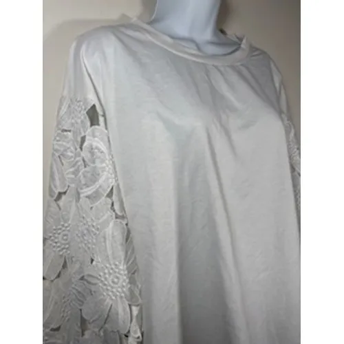 ANDTHEWHY White Floral Crochet Lace Long Sleeve Top Crewneck Blouse Small‎ - Image 3