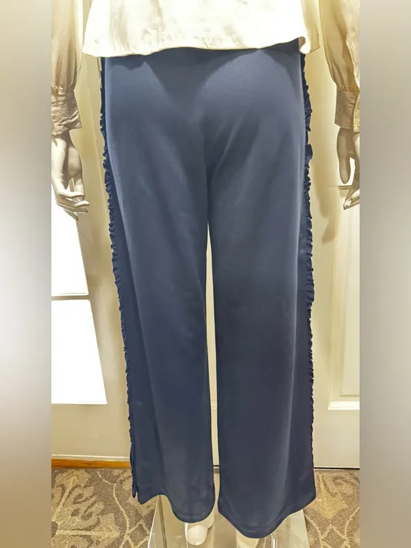 Tory Burch Women’s Navy Wide-Leg Button-Trim Pants Size Small - Image 5