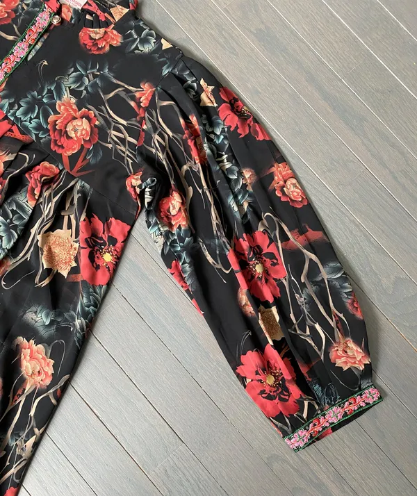 Women’s Floral Long Sleeve A-line Mid Length Georgette Lined Dress - Image 9