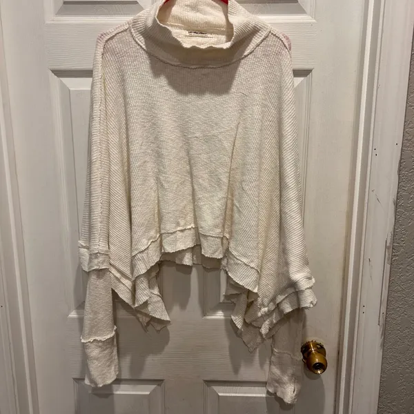 Free People Moon Daisy Thermal Mock Neck Oversized Cropped Shirt Top Women Large - Image 3