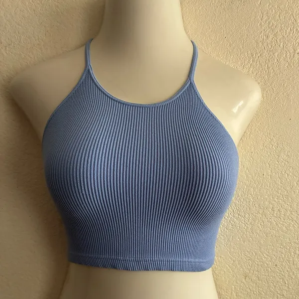 Free People Movement Happiness Runs Crop Ribbed High-Neck Tank Top - Light Blue - Image 3