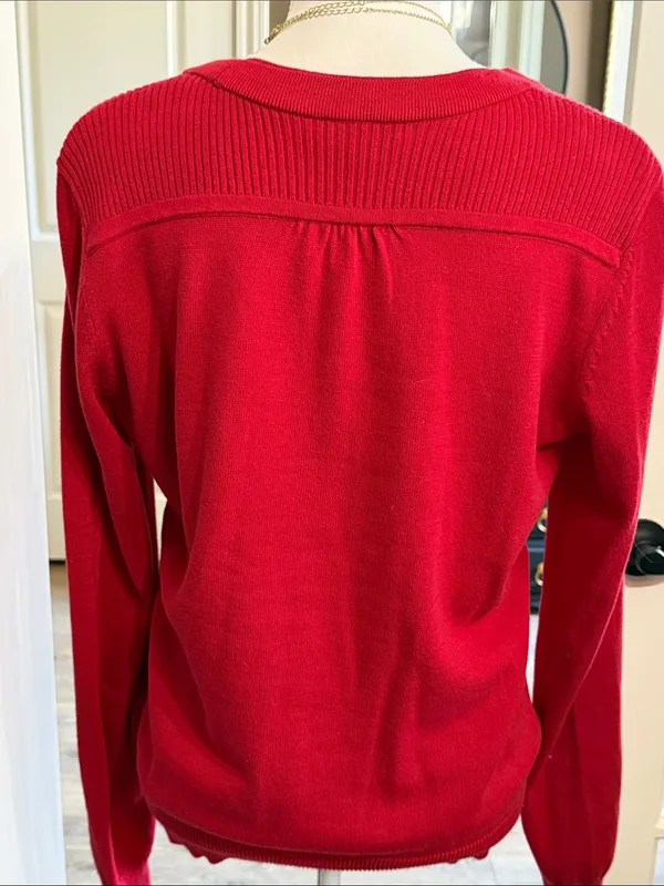 ST JOHN’S BAY Lightweight Cotton Red Cardigan L Grandpa Minimalist Preppy - Image 4