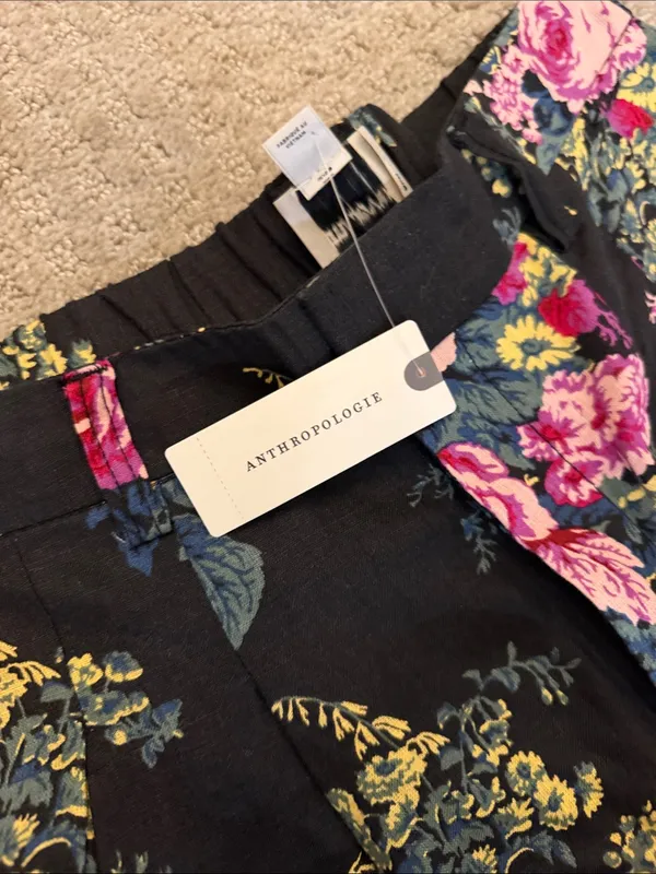 Maeve by Anthropologie Avery Black Floral Rose Wide-Leg Pants Linen Trousers XS - Image 11