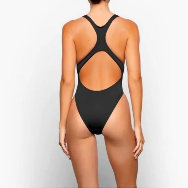 SKIMS Black cutout swimsuit monokini in color onyx size large beach boat resort - Image 8