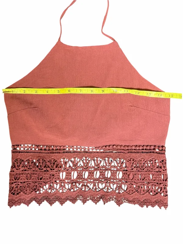 American Eagle XS Dusty Rose Crochet Lace Halter Crop Top Boho - Image 7