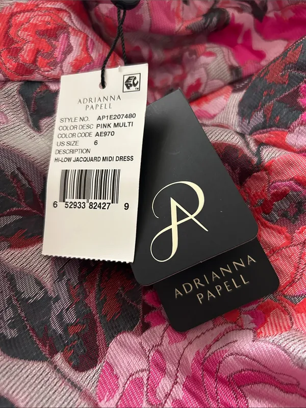 Adrianna Papell Floral Jacquard Shoulder Midi Dress Sz 6 Autumn Wedding Guest - Image 11
