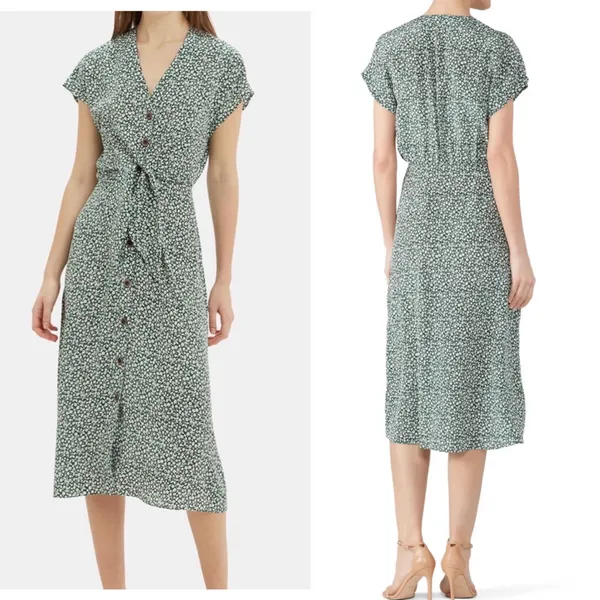 Veronica Beard Floral Giana Dress Green White Floral 100% Silk Size‎ 2 *FLAWED* - Image 2