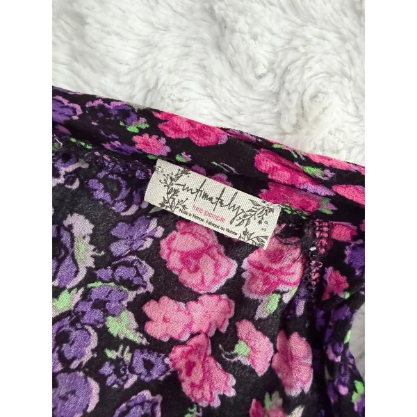 Free People Intimately Purple Floral Bare It All V-neck Tie Straps Bodysuit S - Image 6