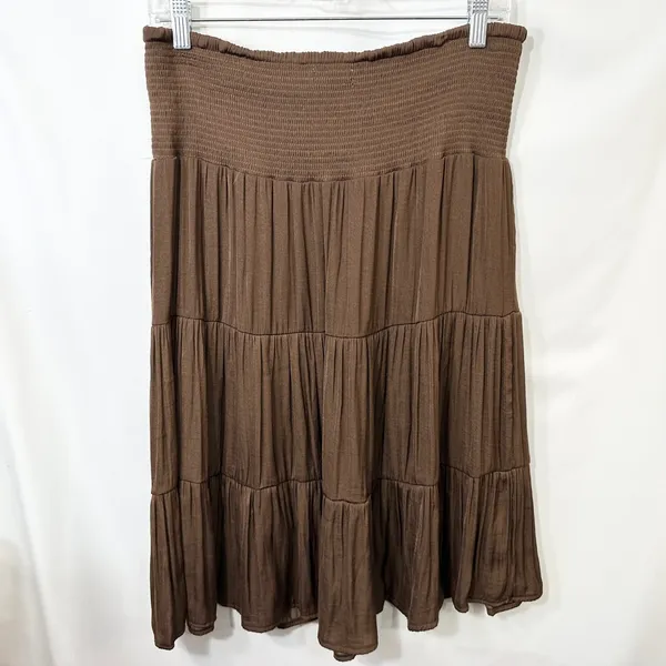 Indigo Soul Large Midi Skirt‎ Brown Tiered Smocked Boho Fairy Soft Girl 1772 - Image 4