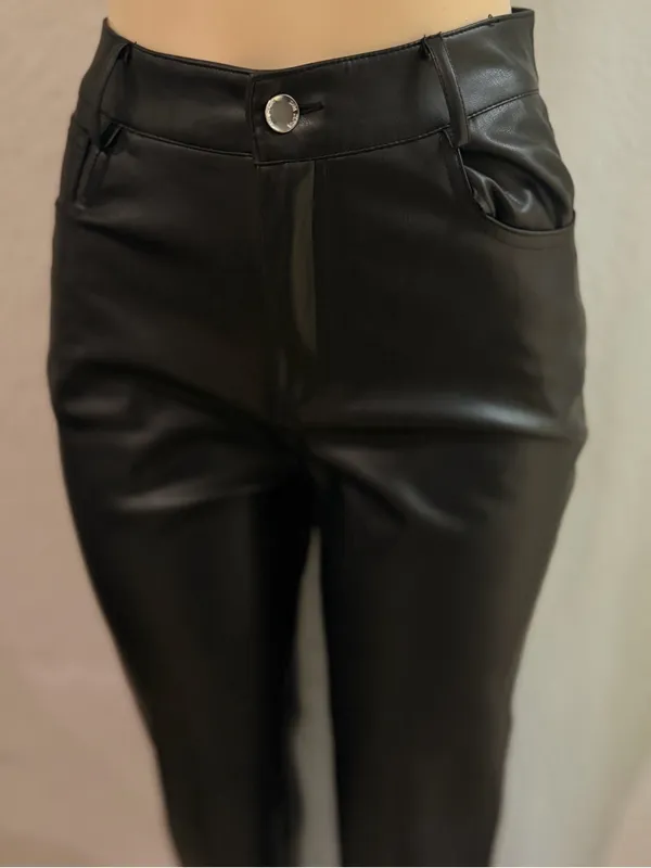 Zara brand women’s jeans Black Faux-Leather Slim Pants - Night Out Glam size 6 - Image 4