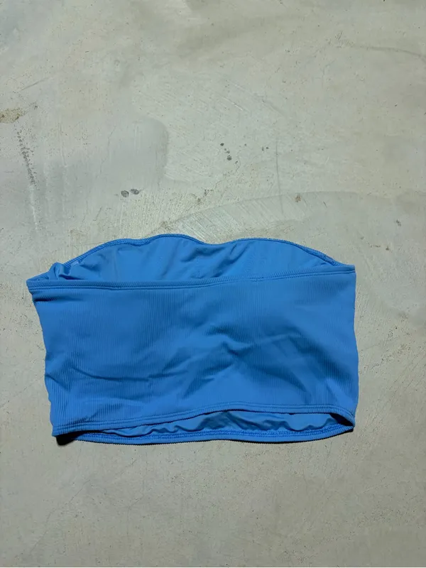 Aerie Blue Ribbed Strapless Bandeau bikini swim top large - Image 6