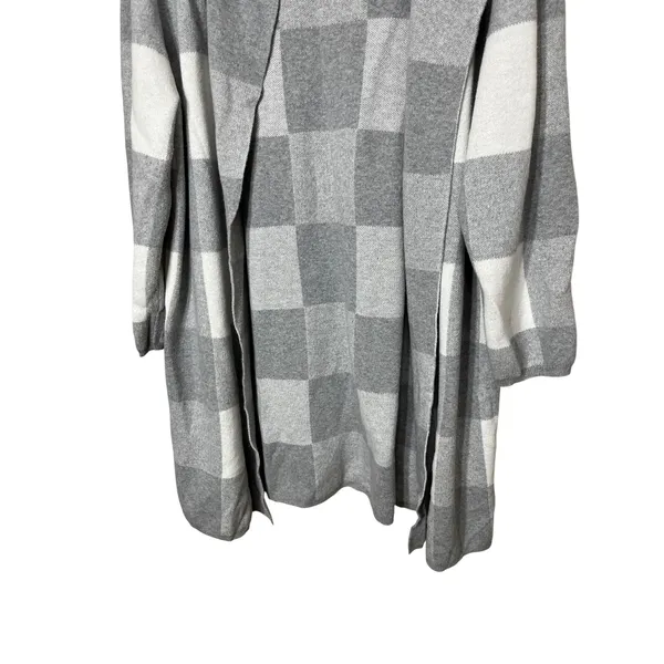 LOFT Outlet XL Gray‎ & White Checkered Long Sleeve Open Front Cardigan - Image 3