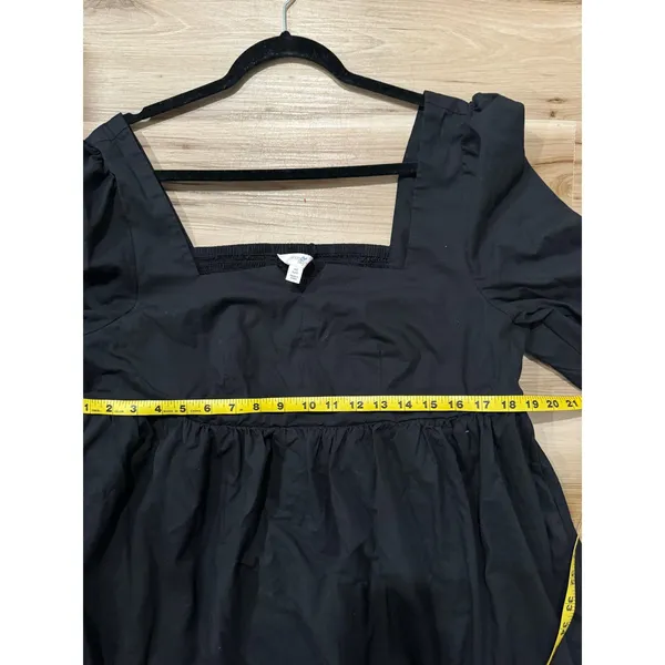 Terra & Sky Black Puff Sleeve Empire Waist Dress OX 14W Square Neck Smocked Back - Image 7
