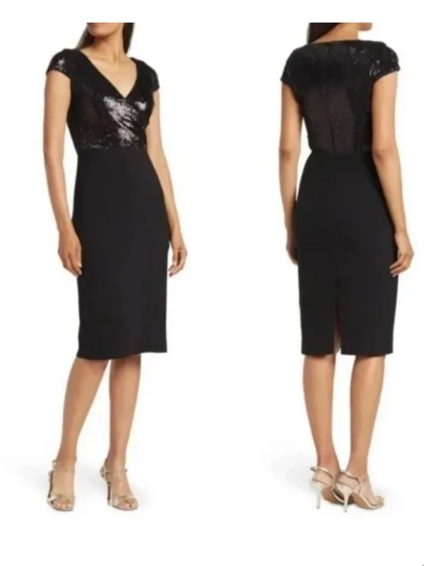 Dress the Population Jaleah Black Sequin V-Neck Midi Dress size XL NWT - Image 2