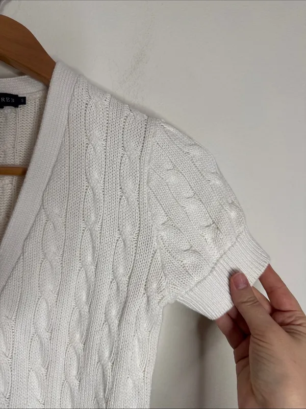 Ralph Lauren Off White Classic Cable-Knit Cardigan Short Sleeve Sweater size S - Image 4