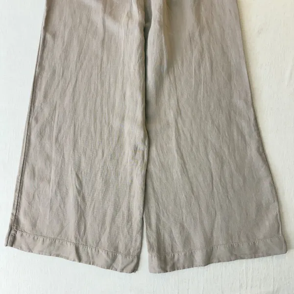 Calypso St. Barth Smocked Linen Blend Wide Leg Pants Womens L Tan Beachy Relaxed - Image 6