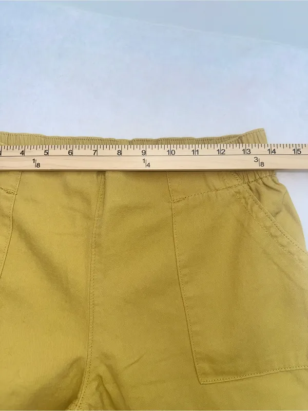 Mustard Yellow Wide Leg Crop Utility Pants Elastic Waist Patch Pockets Size S M - Image 4