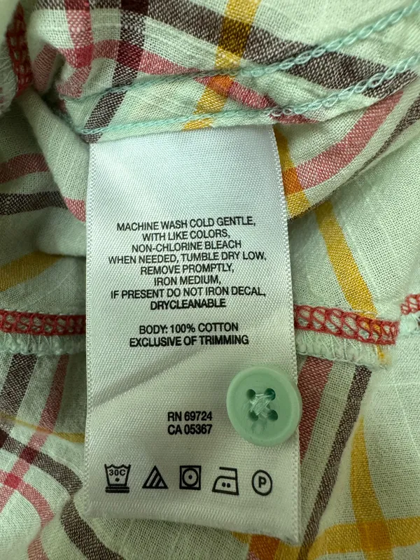 Columbia Plaid Cream Colored Plaid Button Up Short Sleeve Shirt Size Medium - Image 5