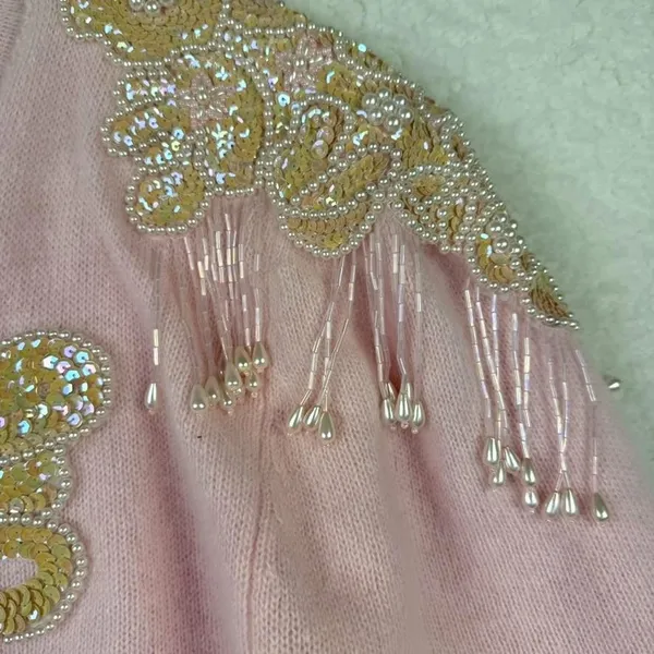Vintage Simply‎ Tops Sweater Womens Small Pink V Neck Beaded Sequin Angora 80s - Image 4