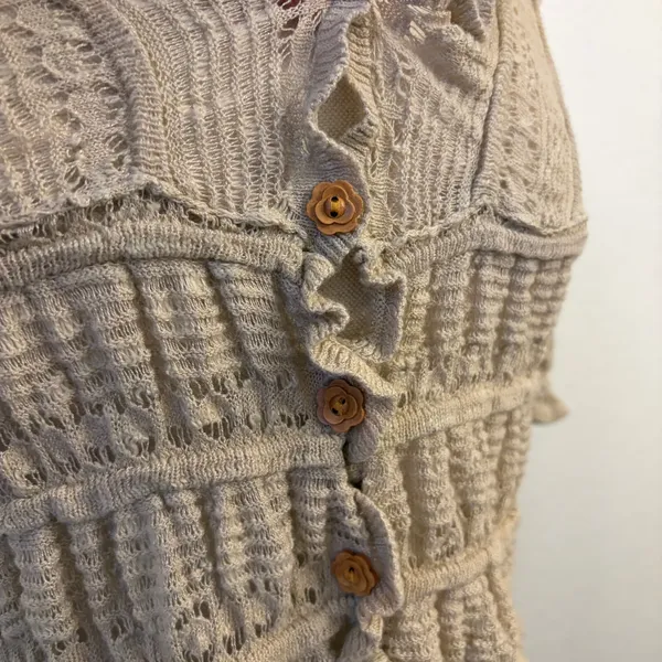 Natural Life Cardigan S Cottagecore Ruffle Pointelle Knit Cropped Peasant Hippie - Image 6
