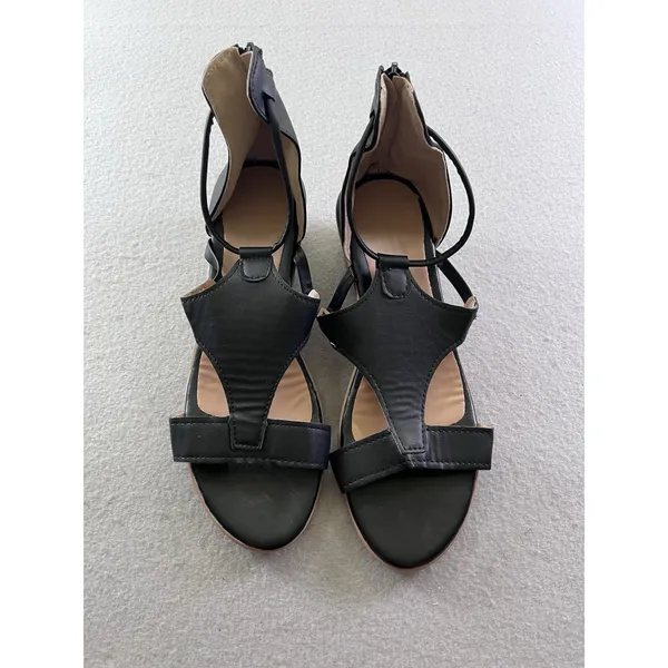 Womens Gladiator Wedge Sandal Ankle Strap Open Toe Shoe Boho Summer‎ US 9 Black - Image 4